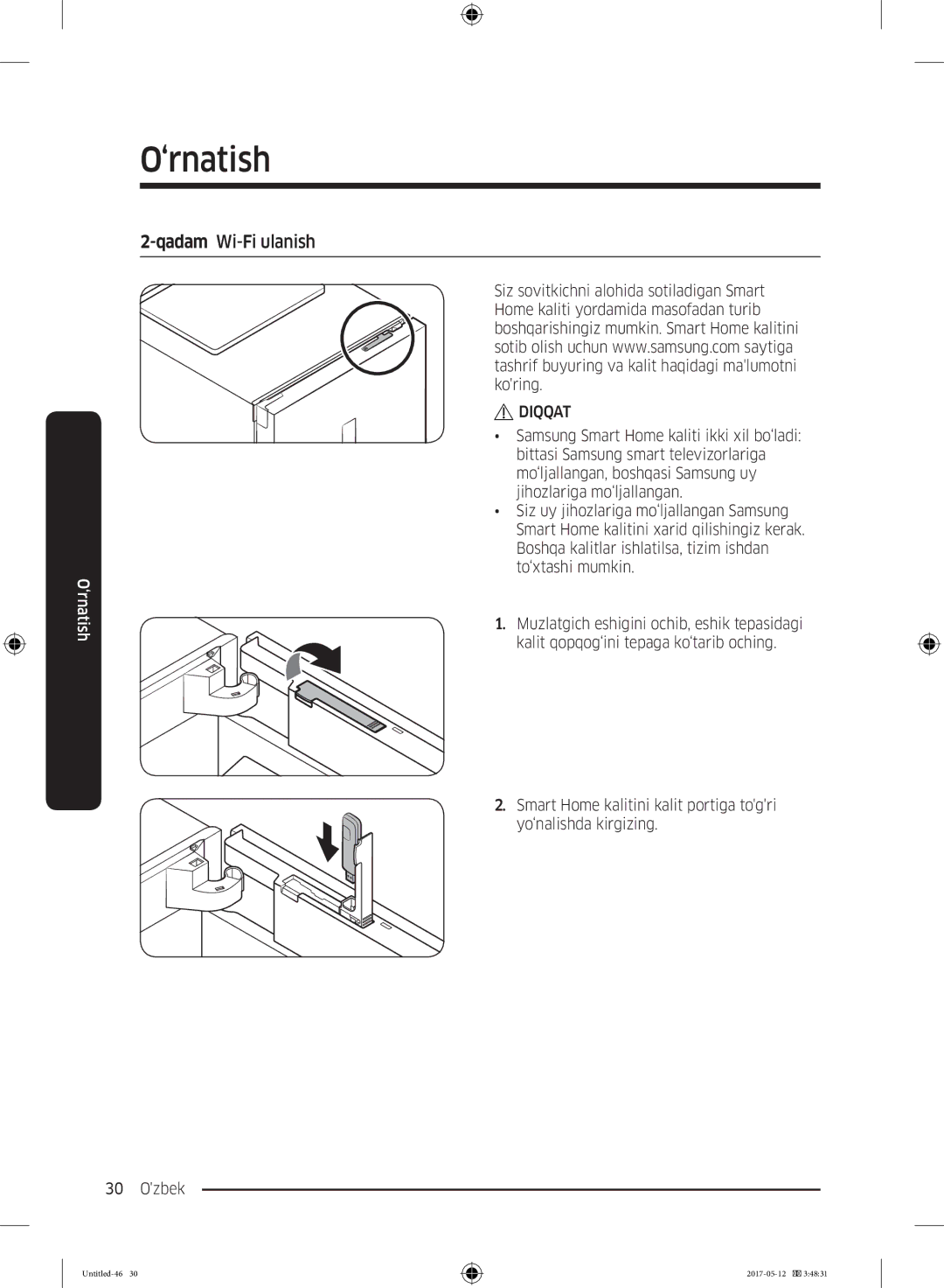 Samsung RR39M7140SA/WT manual Qadam Wi-Fi ulanish, Diqqat 